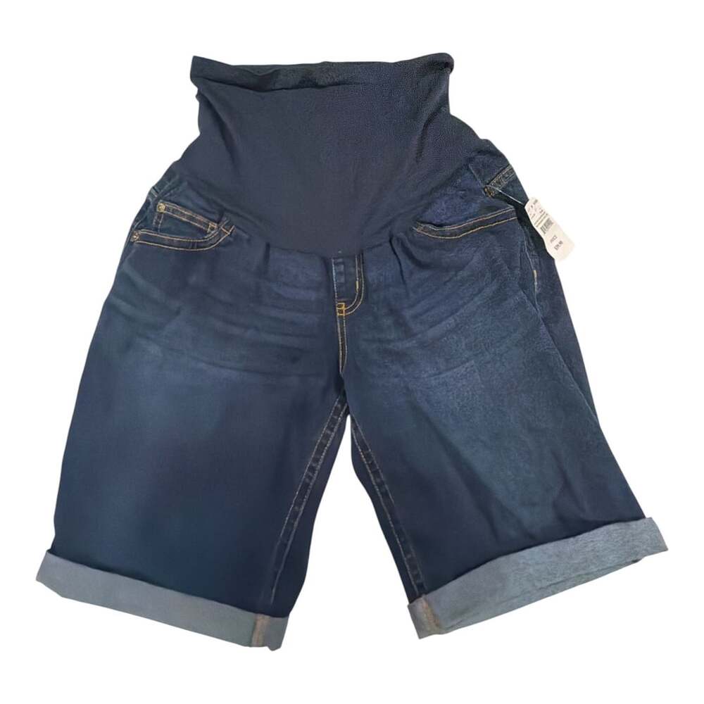 Indigo Blue Maternity Cuffed Denim Bermuda Shorts sz LG, nwt